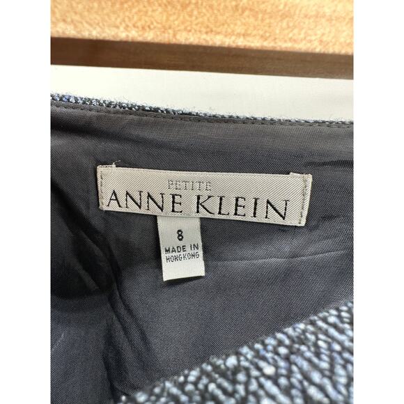 Anne Klein Blue Tweed Skirt Women’s 8P Wool Silk Fringe Buckle Petite - Picture 5 of 9